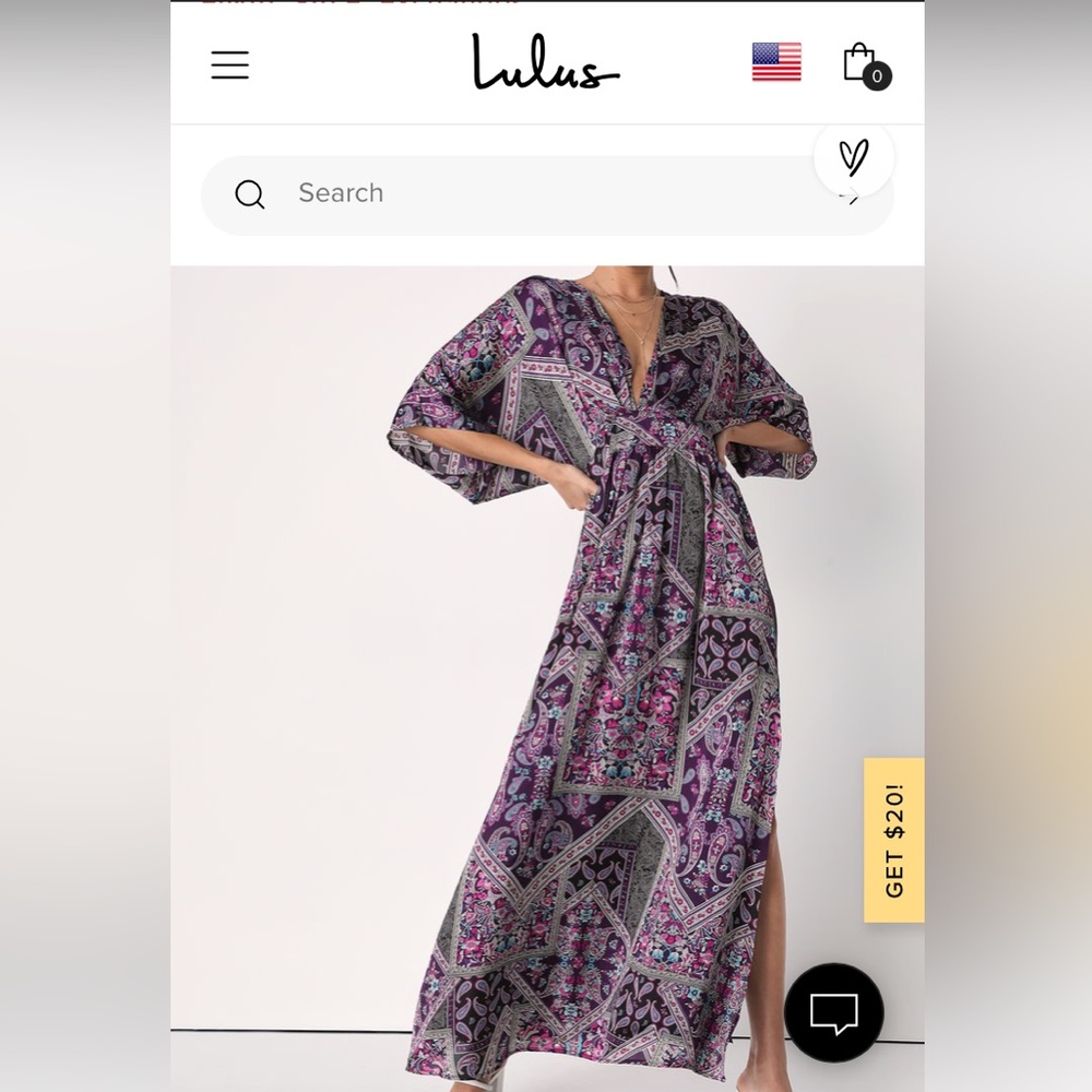 ISO: Romantically Retro Purple Multi Paisley Short Sleeve Maxi Dress XL